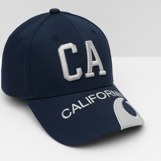 California Wave Embroidery Cap – Navy Blue Adjustable Hat