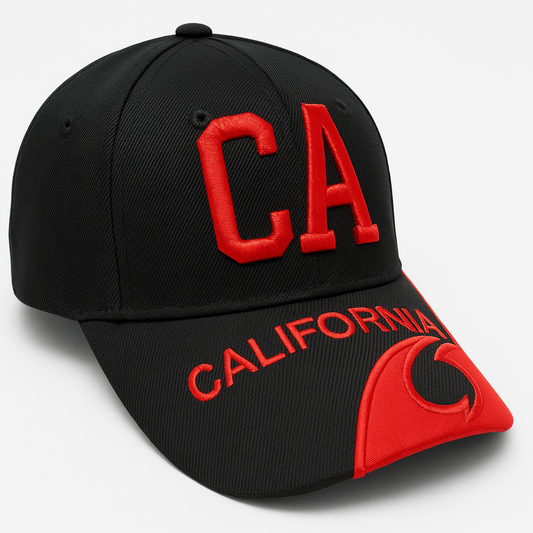 California Embroidered Black & Red Baseball Cap