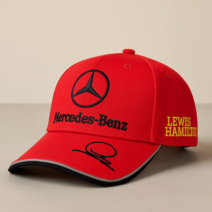 Mercedes-Benz Red Cap – Embroidered Logo & Signature