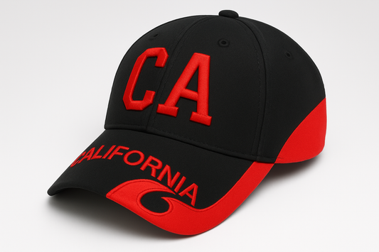 California Embroidered Black & Red Baseball Cap