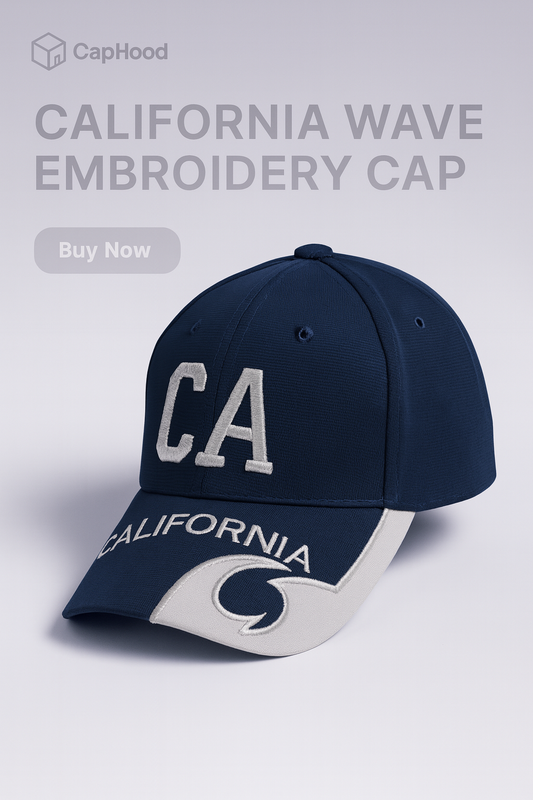 California Wave Embroidery Cap – Navy Blue Adjustable Hat